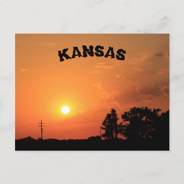 Kansas Orange Sunset avec Power Line Carte postale (Devant)