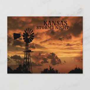 Kansas Stormy Night Windmill POST CARTE