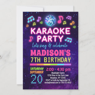 Karaoke lumineux Invitation de fête d'anniversaire