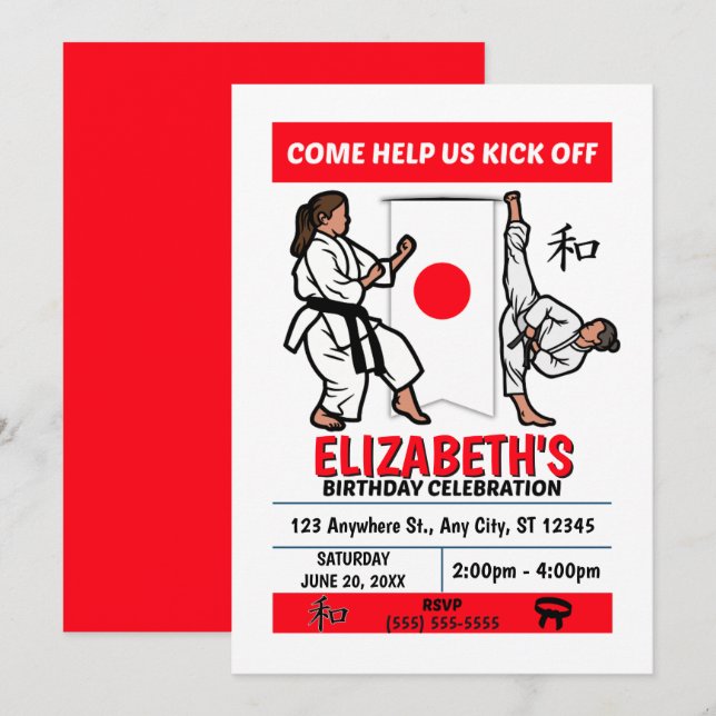 Karate Birthday Party Invitation (Girls) (Devant / Derrière)