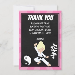 Karate Blonde Hair Girl Party Carte de remerciemen