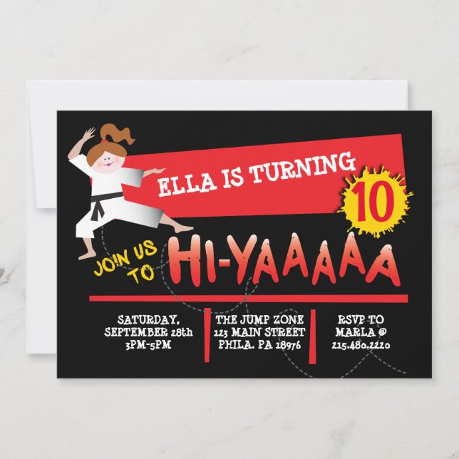 Karate Girl Kick Red Anniversaire Fête Invitation (Devant)