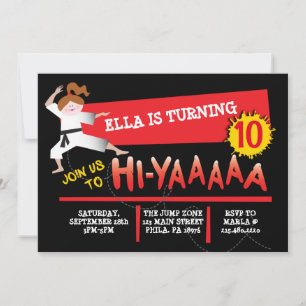 Karate Girl Kick Red Anniversaire Fête Invitation