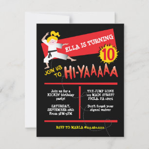 Karate Girl Kick Red Anniversaire Fête Invitation