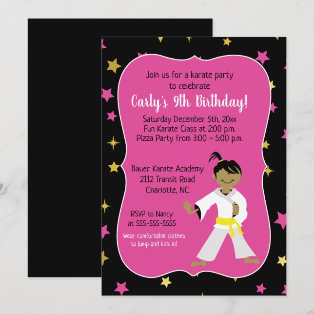 Karate Invitations Anniversaire Ceinture Jaune (Devant / Derrière)