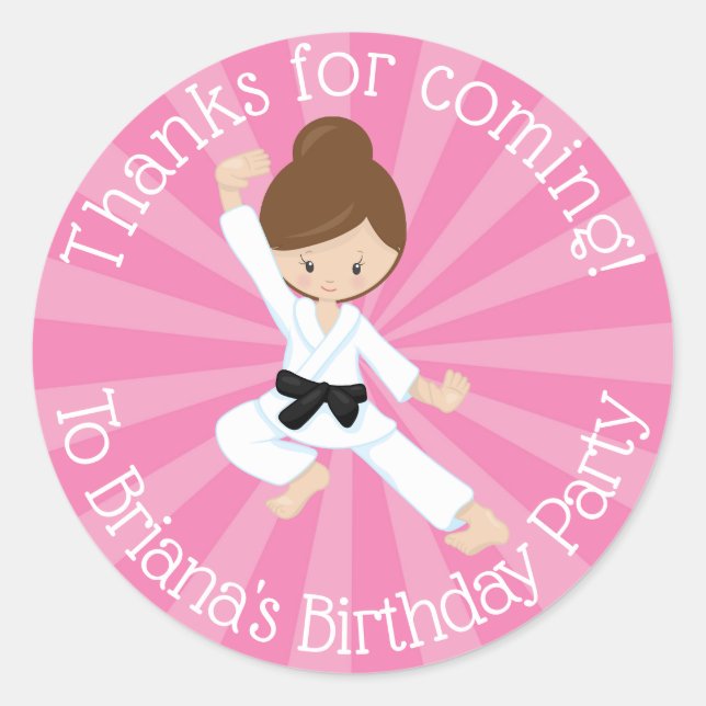 Karate Party Favoriser Sticker Brown Hair Girl (Devant)