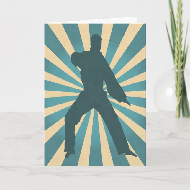 Karate Silhouette avec carte d'anniversaire Sunbur (Devant)