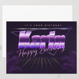 Karin prénom carte rétro lilas anniversaire