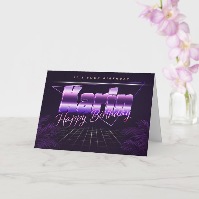 Karin prénom carte rétro lilas anniversaire (Orchidée)