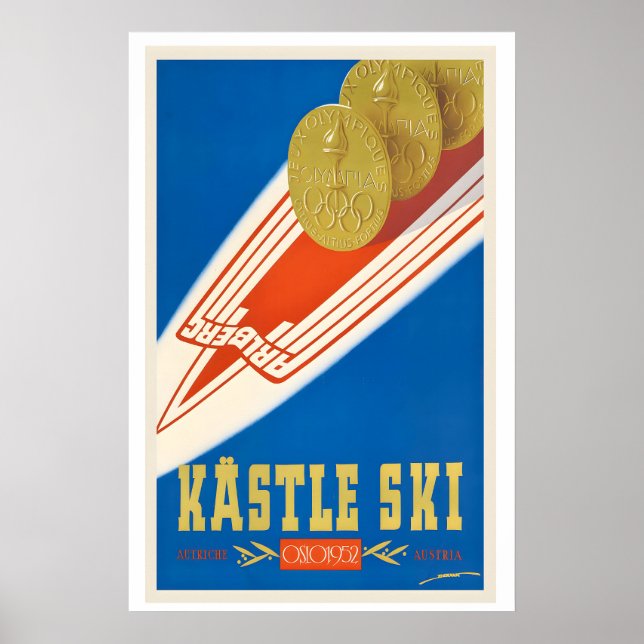 Kastle Ski Austria Oslo 1952 Vintage Ski Poster (Devant)