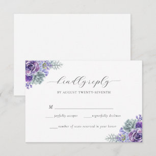 Katherine Purple Floral Script Wedding Carte RSVP