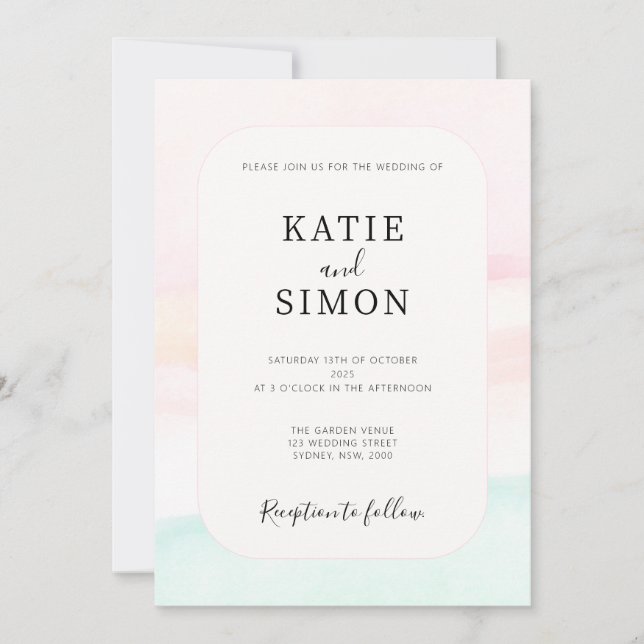 Katie - Aquarelle Pastel Faire-part de mariage (Devant)