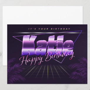 Katie Nom Prénom carte rétro lilas Anniversaire