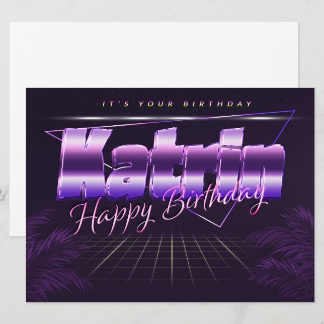 Katrin prénom carte rétro lilas anniversaire (Devant / Derrière)