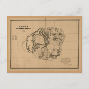 Kauai, 1878, Carte d'Hawaï Vintage