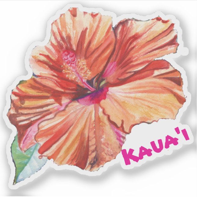 Kauai Hibiscus Watercolor Hawaiian Sticker (Devant)