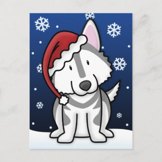 Kawaii Alaskan Malamute Carte postale de Noël