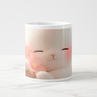 "Kawaii Animal Coffee Mug - Cute Blush Cat Design"