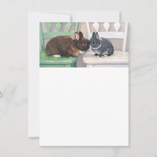 Kawaii Anime Bunnies on Chairs Party Invitation (Devant)