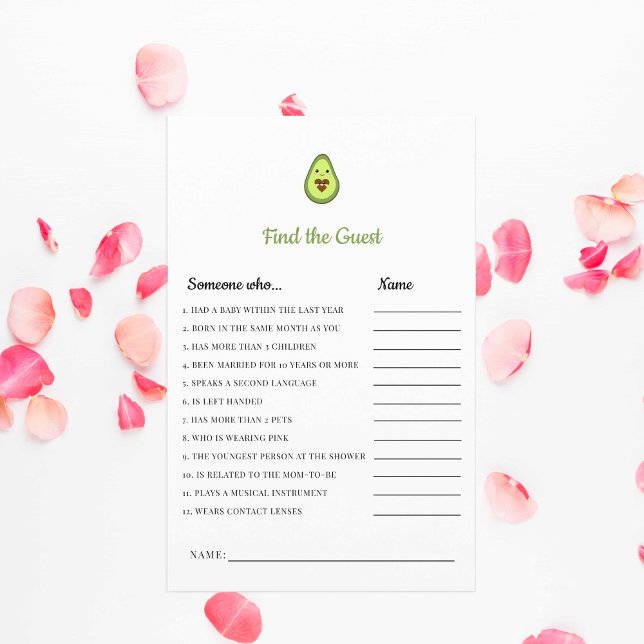 Kawaii Avocado Baby shower Jeu Trouvez l'invité (Créateur téléchargé)