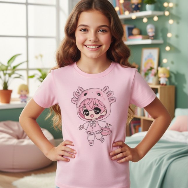Kawaii Axolotl Girl Chibi Kids T-Shirt (Créateur téléchargé)