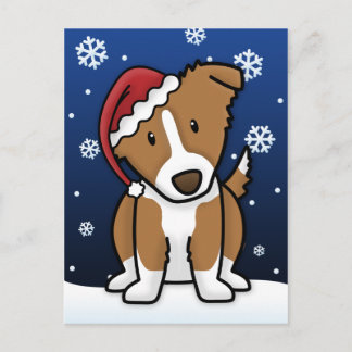 Kawaii Border Collie Carte postale de Noël (Brown)