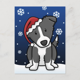 Kawaii Bordure Collie Carte postale de Noël