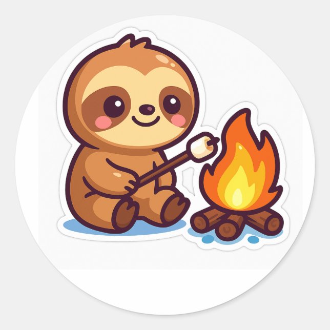 Kawaii Campfire Sloth Sticker (Devant)