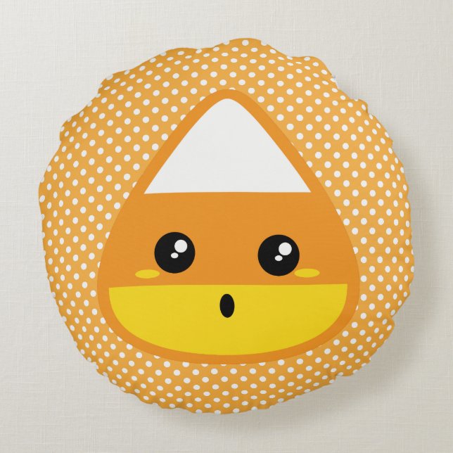 Kawaii Candy Corn Coussin rond (Dos)