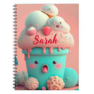 Kawaii carnet de crème glacée rose