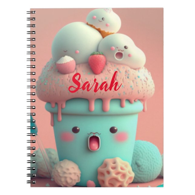Kawaii carnet de crème glacée rose (Devant)