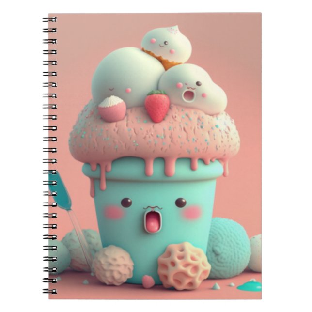 Kawaii carnet de crème glacée rose (Devant)