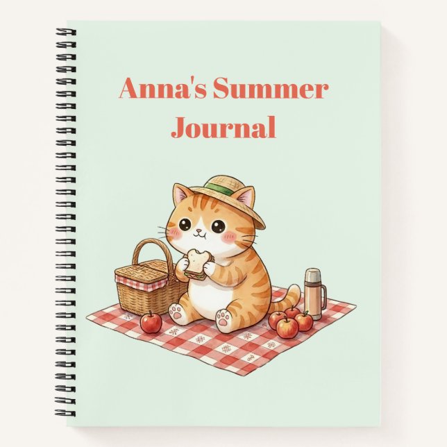 Kawaii Carnet Vintage Chat Roussi Aquarelle (Devant)