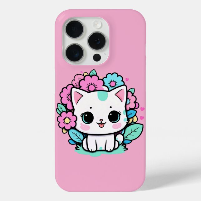 Kawaii Cat Floral iPhone 16 Pro Max Coque 2025 (Verso)