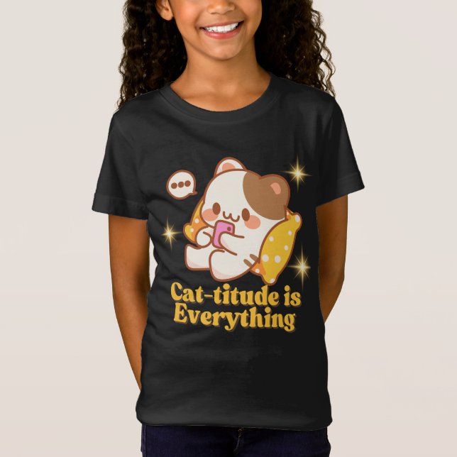 Kawaii Cat-titude Animée Cat Design T-shirt (Devant)