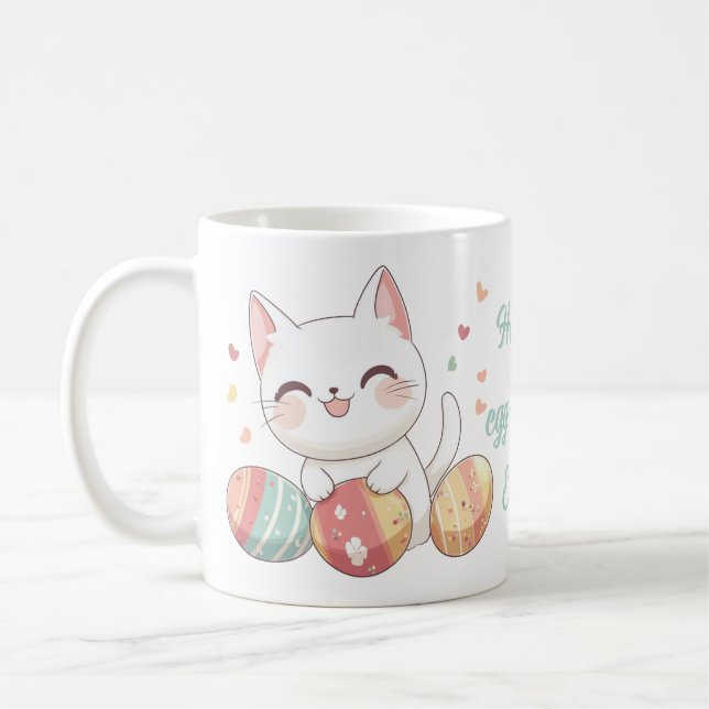 Kawaii Chat Mug de Pâques avec des oeufs - Cadeau  (Gauche)