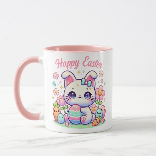 Kawaii Chat Mug de Pâques - Cute Bunny Ears & Past (Gauche)