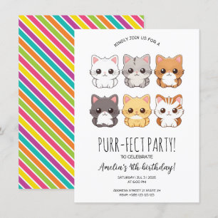 kawaii Chats Invitation de fête d'anniversaire pou