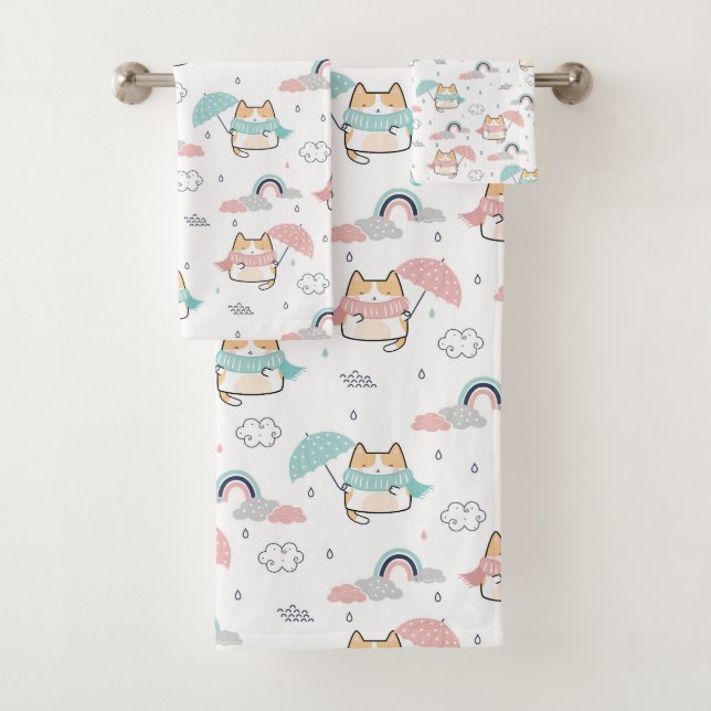 Kawaii Chats Rainy Day Ensemble de serviettes de b (En situation)