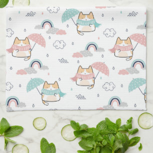 Kawaii Chats Rainy Day Motif Serviette de cuisine