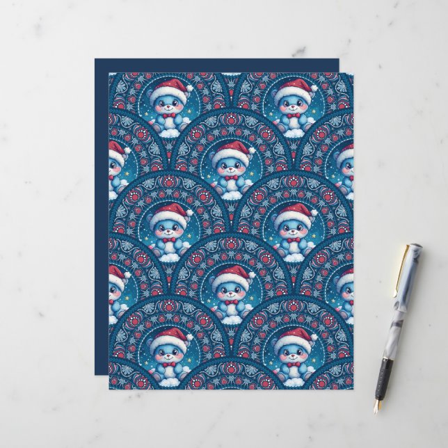 Kawaii Christmas Bear Mandala Deco Scale Scrapbook (Devant/Arrière en situation)