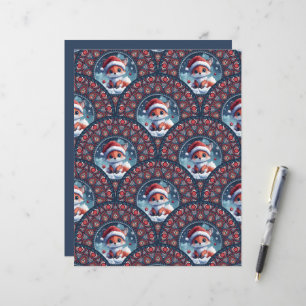 Kawaii Christmas Fox Art Déco Dot Mandala Scallops