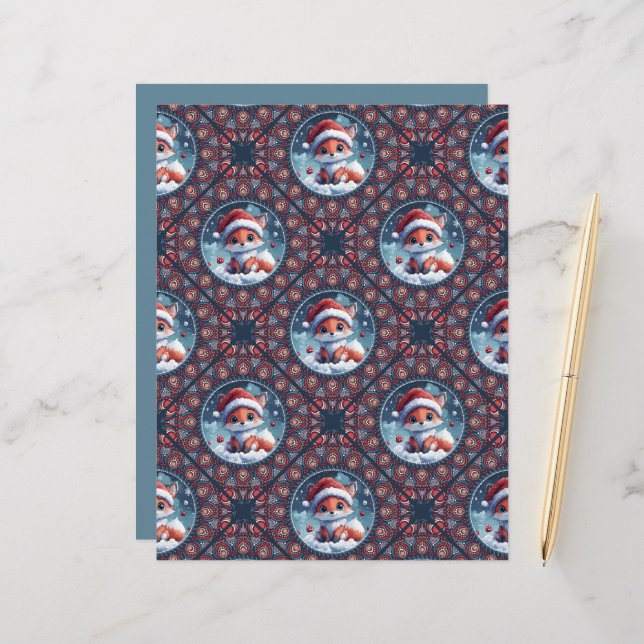 Kawaii Christmas Fox Dot Mandala Diamond Tile (Devant/Arrière en situation)