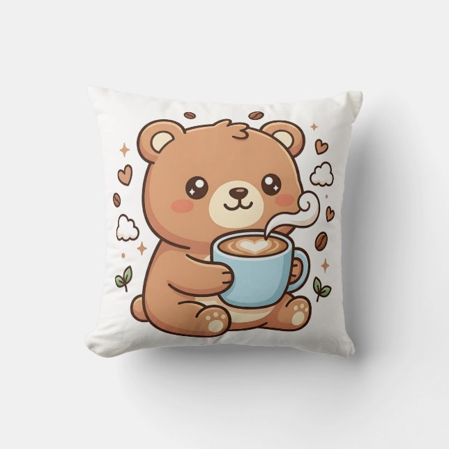 Kawaii Coffee Bear Coussin de décoration (Recto)