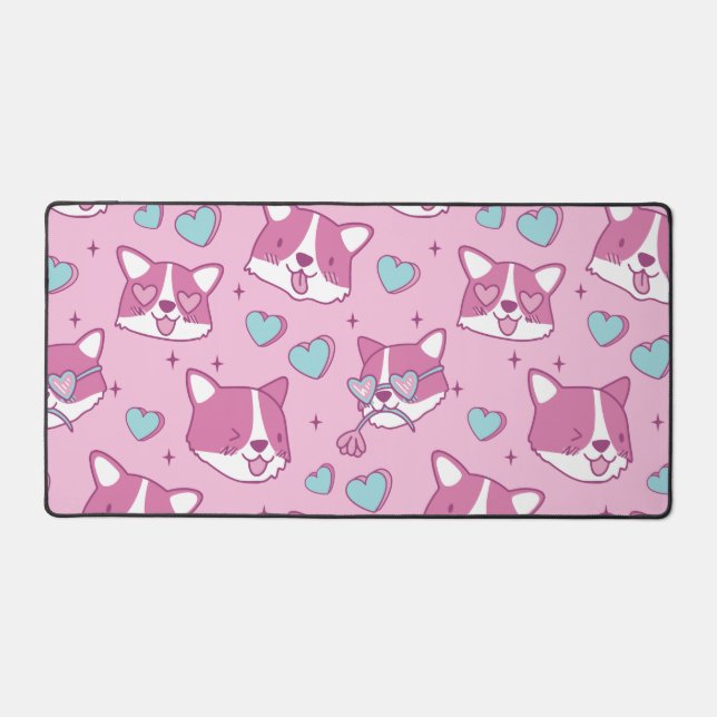 Kawaii Corgi Love Motif de bureau Mat (Recto)