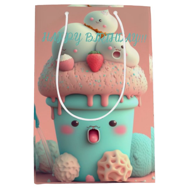 Kawaii coupe de glace moyen sac cadeau (Devant)