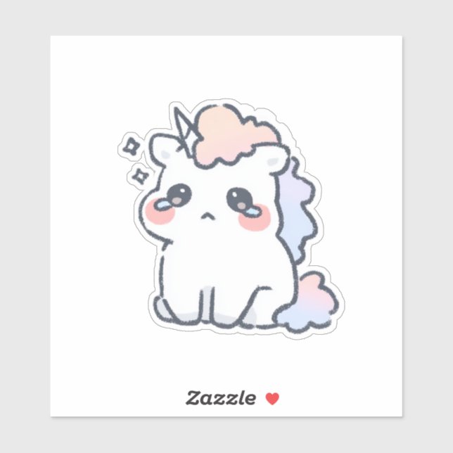 Kawaii Crying Unicorn Sticker Cute Pastel Magical (Feuille)