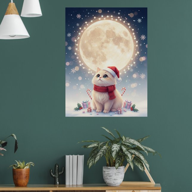 Kawaii Cute Cat Christmas With Moon Poster (Salon 1)