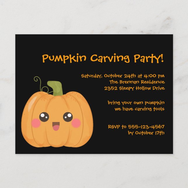 Kawaii Cute Citrouille Halloween invitation carte  (Devant)