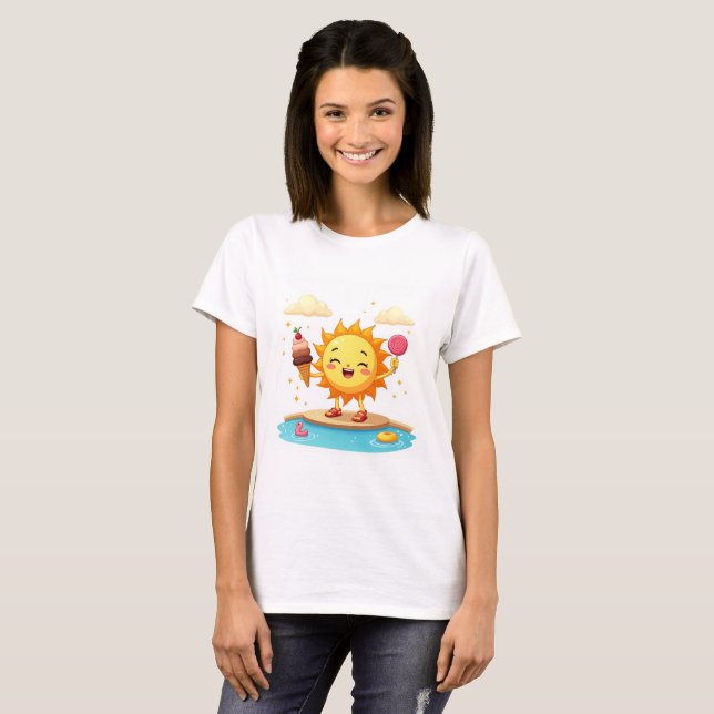 Kawaii Danser Soleil Crème Glace T-shirt été (Devant entier)